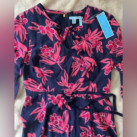 NWT Draper James Cherry Ann Flutter Dress Navy Pink Size 6 - Picture 11 of 13